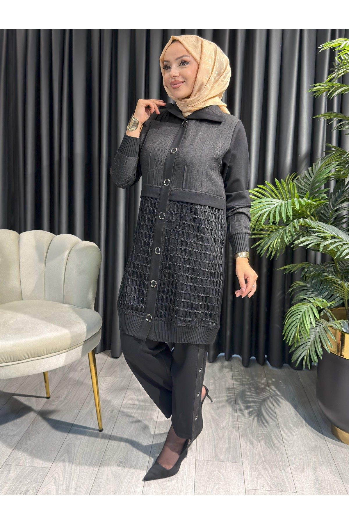 BÜYÜK BEDEN TESETTÜR PANTOLONLU TAKIM 35140 SİYAH